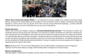 Patrick Henry Community College is searching for a Advanced Manufacturing Instructor 